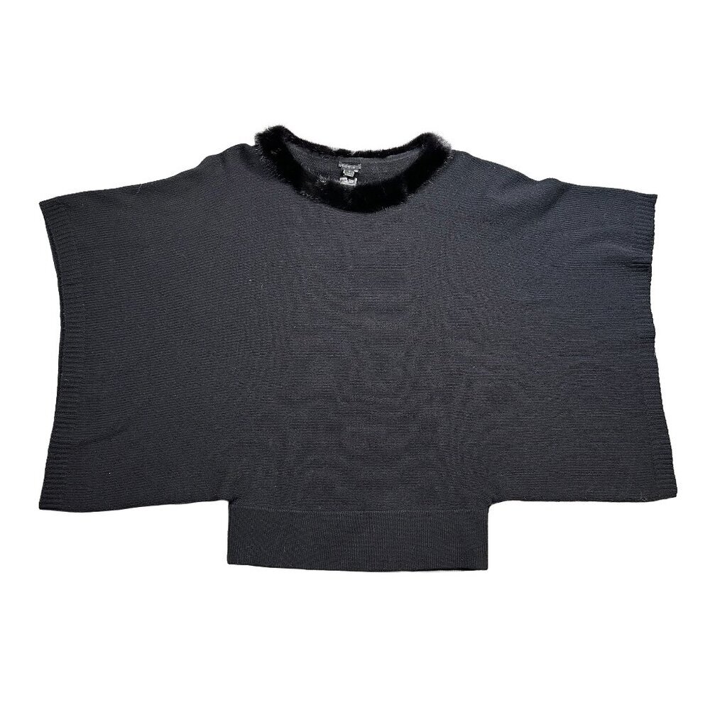 Lafayette 148 Black Wool Cashmere Mink Fur Poncho Winter Sweater Women's Medium